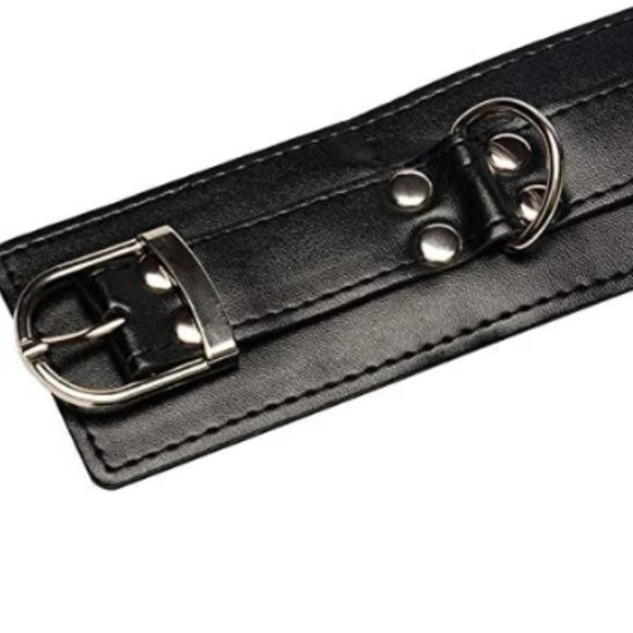 NEW FAUX LEATHER BLACK COSPLAY HANDCUFF BRACELETS - Picture 4 of 5